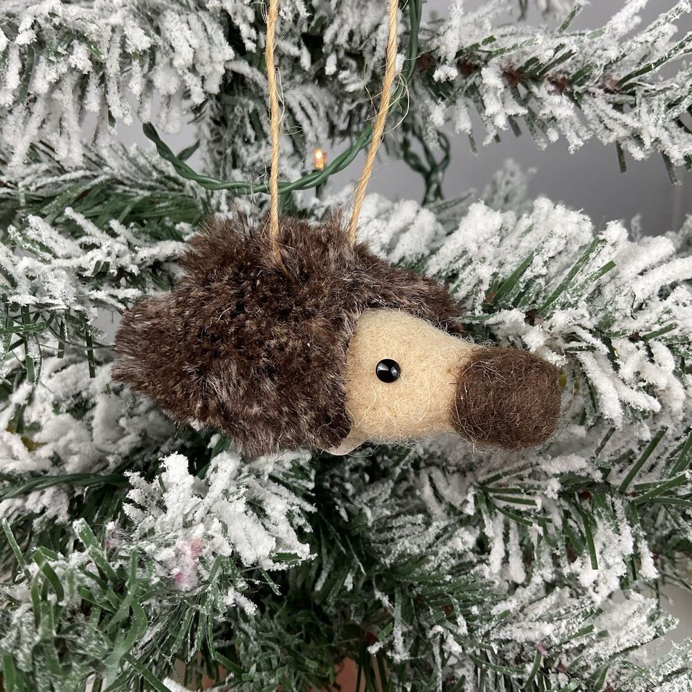 Christmas Tree Ornament-Brown And Tan Fuzzy Hedgehog -The Bridge Collection